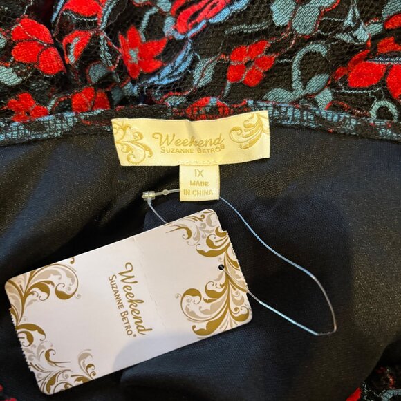 Suzanne Betro Weekends Floral Lace Lined Blouse Sz 1X Empire Waist Scalloped Edg - Picture 8 of 10